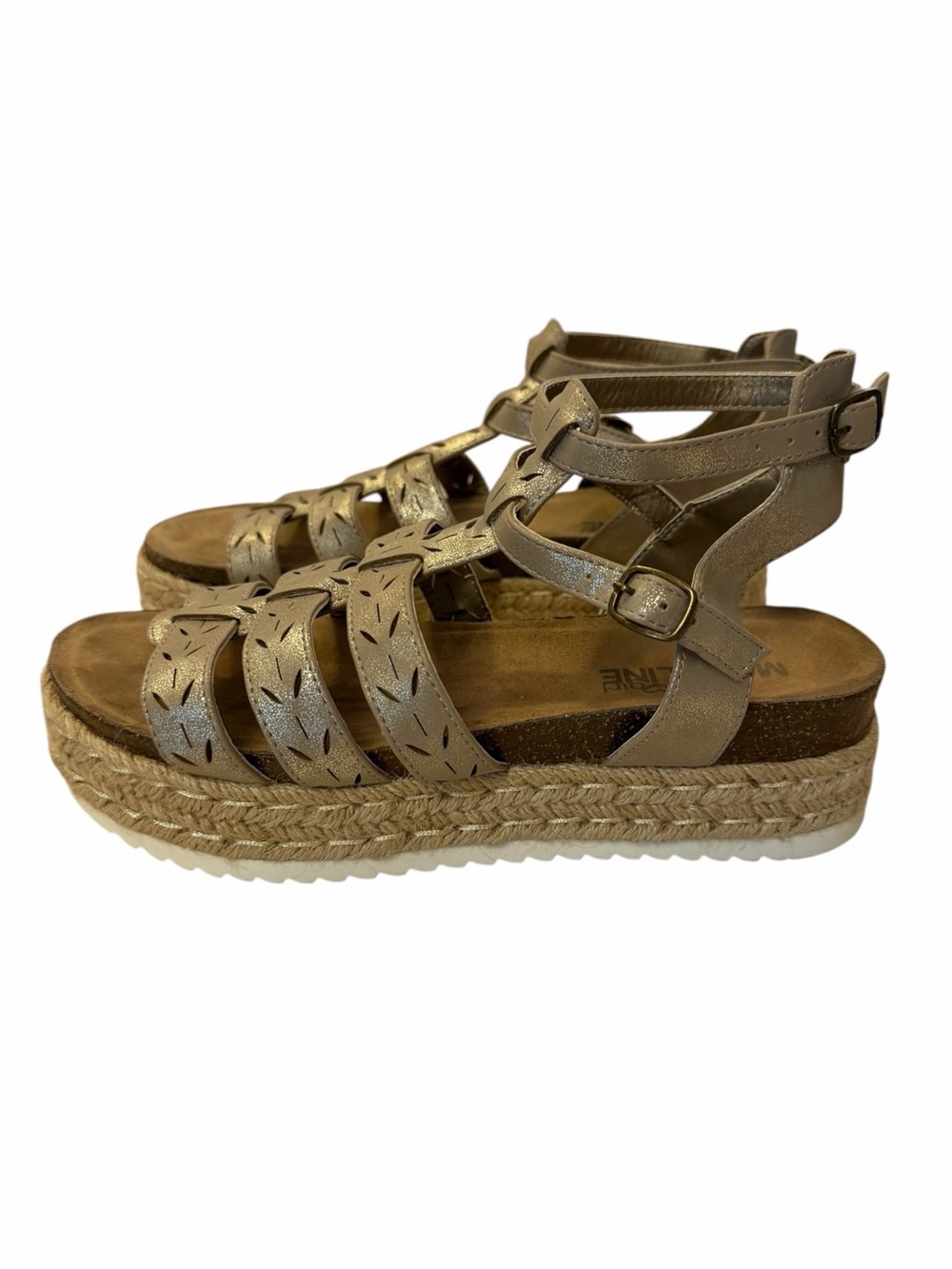 Madeline Womens Size 8.5 Metallic Tan Espadrille Platform Gladiator Sandals Boho - Picture 4 of 12